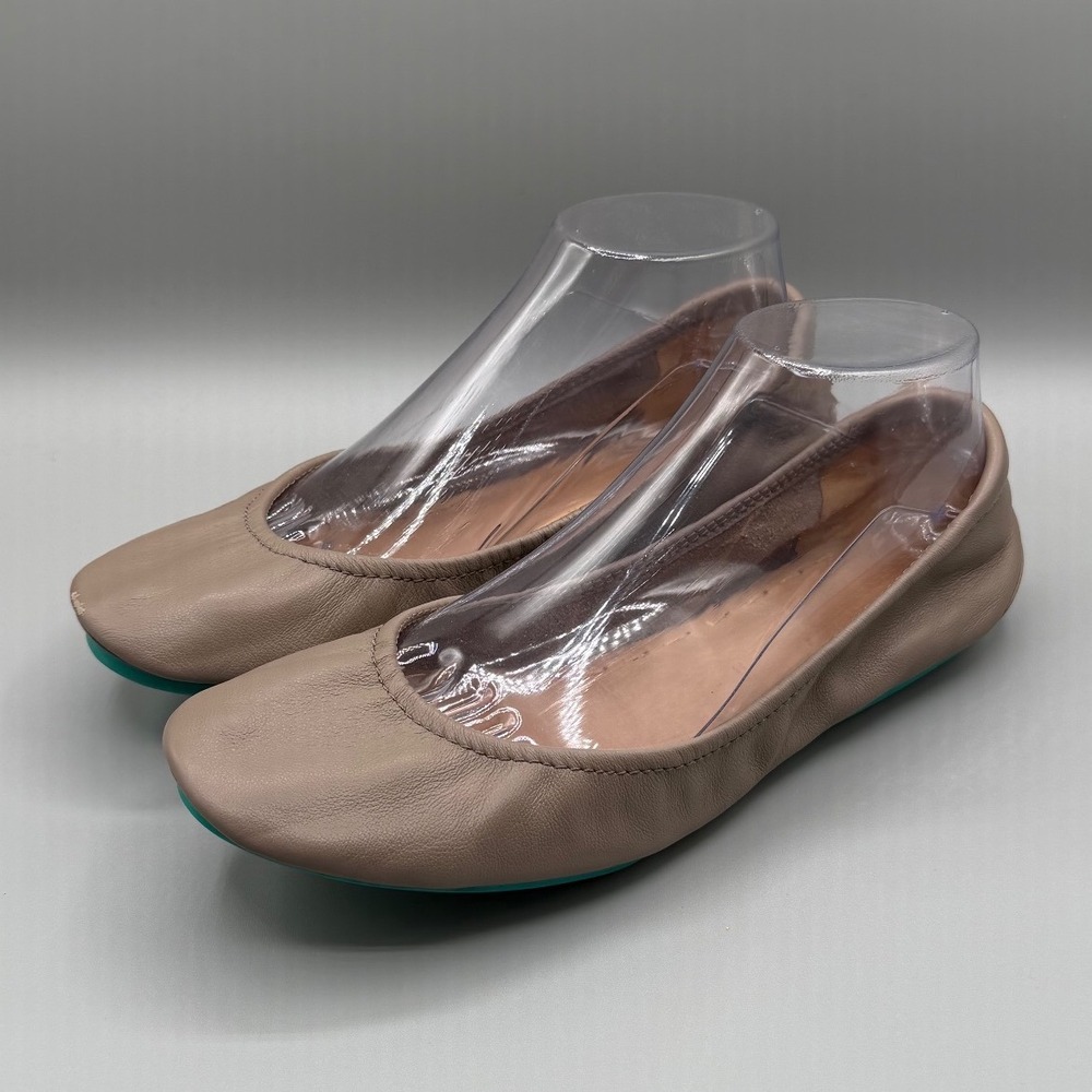 Tieks by Gavrieli Taupe Leather Ballet Flats Turquoise Sole Foldable Womens Sz 8
